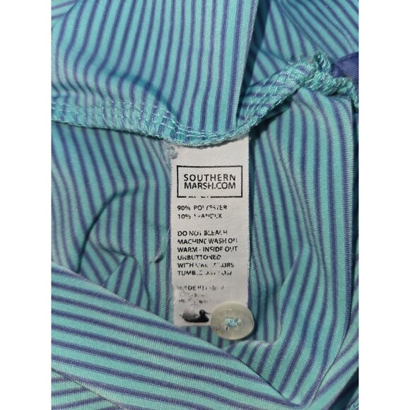 Southern Marsh Mens Aqua Polyester Blend Striped Polo Large - Picture 7 of 8